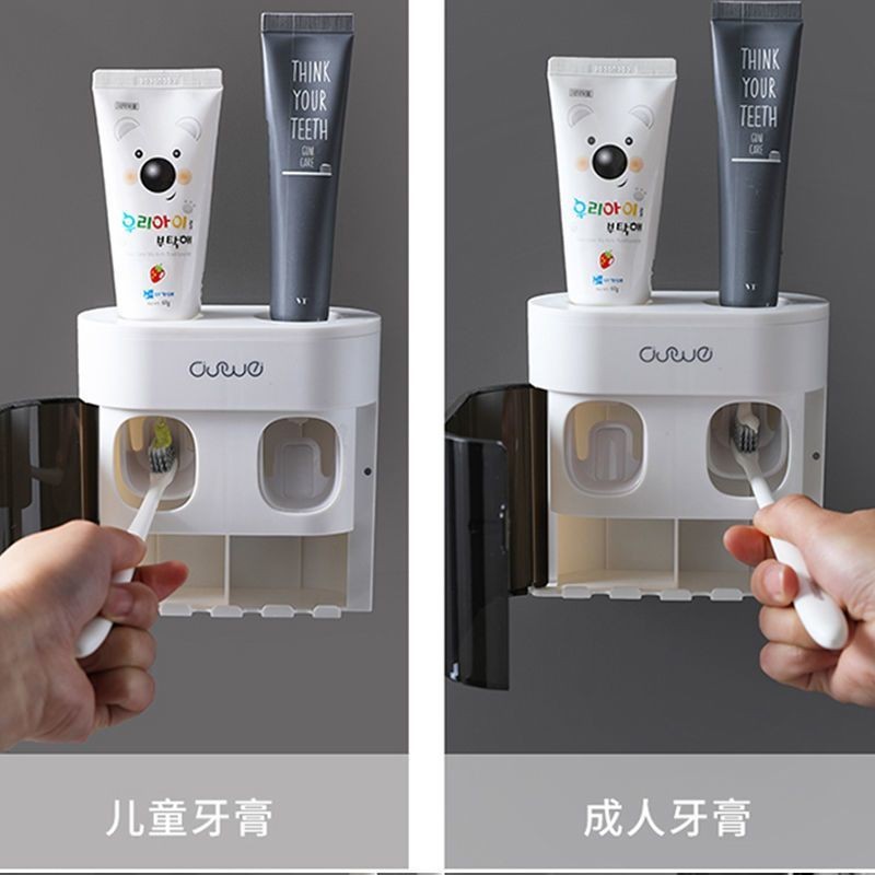 [92% Đánh giá tích cực] Bộ dụng cụ bóp kem đánh răng tự động, bộ giữ bàn chải đánh răng gắn tường cho phòng tắm
