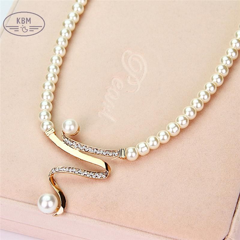 KBM Phụ Nữ Mới Cô Dâu Tiệc Cưới Ngọc Trai Kim Cương Giả Vòng Cổ Bông Tai Bộ Trang Sức FSSG