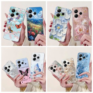 Dành Cho Xiaomi Redmi Note 14 4G Global Case Hoa Đẹp Bướm Hoa Hồng Mềm Trong Suốt TPU Vỏ Điện Thoại Cho Redmi Note 14 5G Ốp Lưng