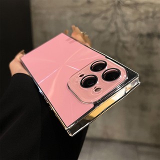 Ốp Điện Thoại Ống Kính Pha Lê Aurora Mạ Điện Vuông Sang Trọng Cho iPhone16 15 14 13 Pro Max Bảo Vệ Camera Chống Sốc Ốp Lưng Cứng Chống Rơi