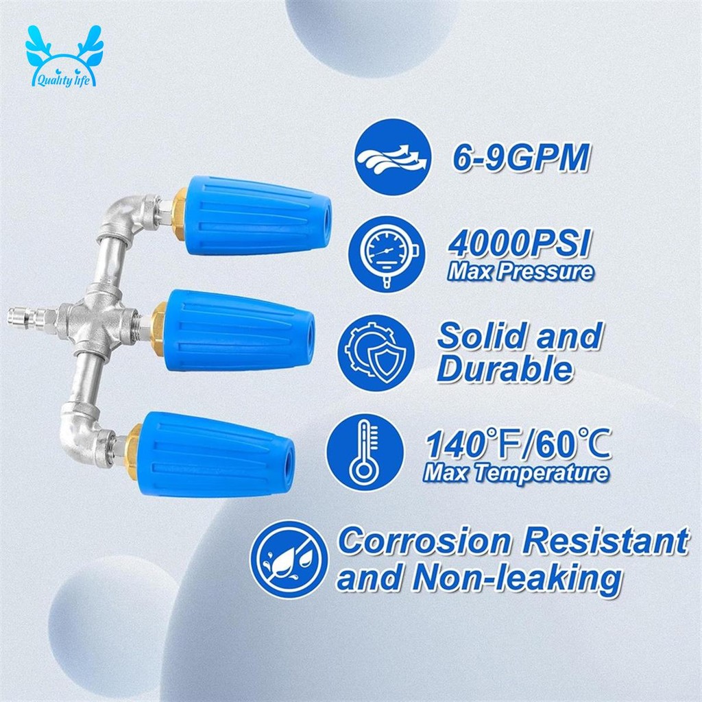Máy rửa áp suất vòi phun Triple Turbo, 360° Vòi phun Turbo xoay với đầu nối nhanh 1 / 4 inch, lỗ 2.0, 4000 PSI