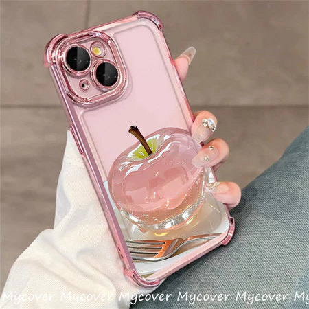 Crystal Clear Apple Pink Casing Tương thích cho iPhone 14 13 12 11 13 15 16 Pro Max Four Corner Aircushion iPhone Case cho iPhone 16E 7Plus X Xr Xs Max