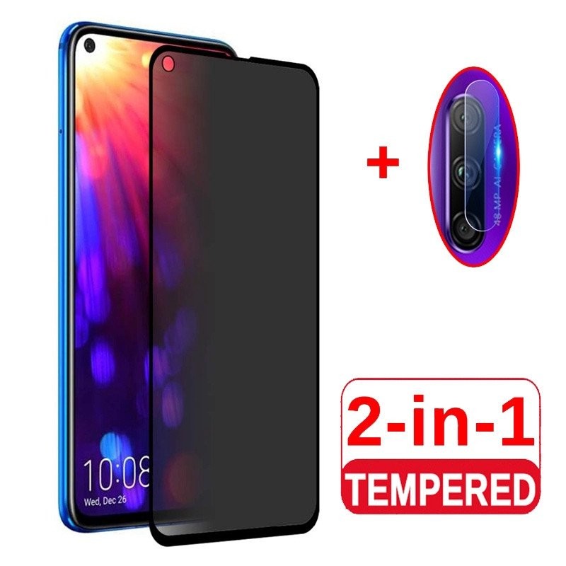 Kính cường lực bảo mật Honor20 cho Huawei Honor 7X 8X 9 10 20 Pro Lite View20, bảo vệ màn hình chống gián điệp + phim ống kính camera