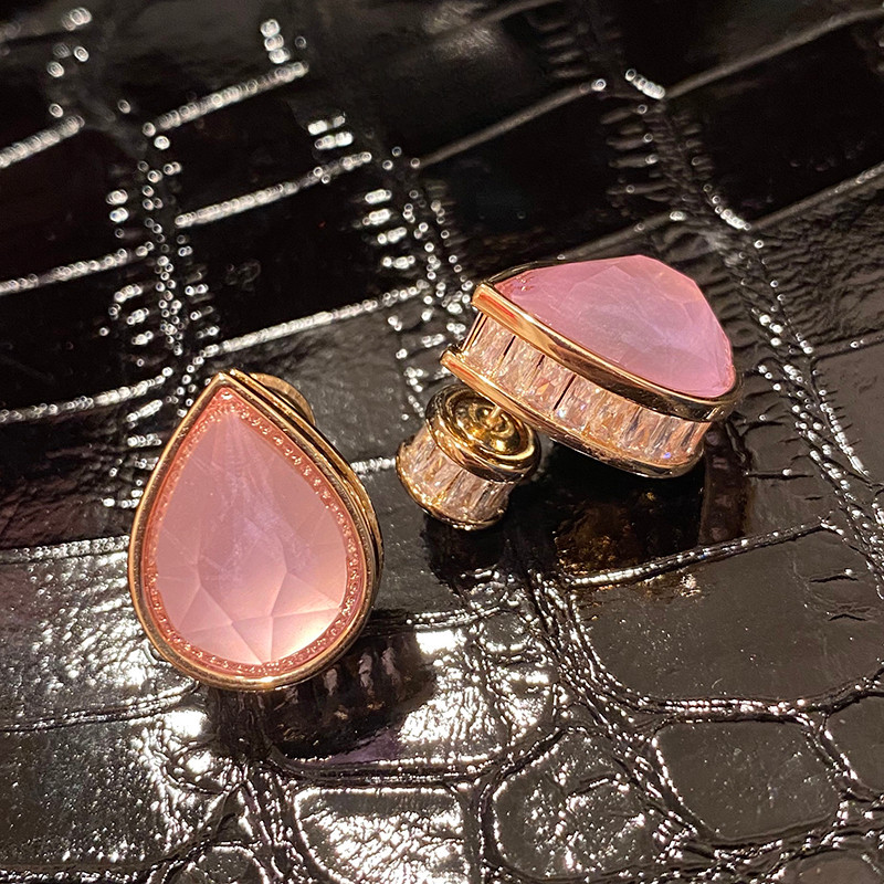 Bông tai Zircon hồng hình giọt nước Tính khí thanh lịch