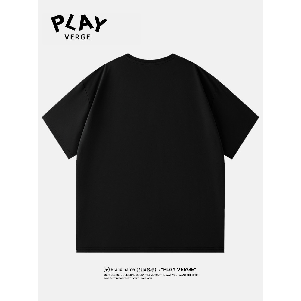 PLAY VERGE Trái Tim Tình Yêu Áo Thun Ngắn Tay Nam 2025 Cặp Đôi Mặc Đường Phố Mỹ Rời Cotton Nguyên Chất Nửa Tay