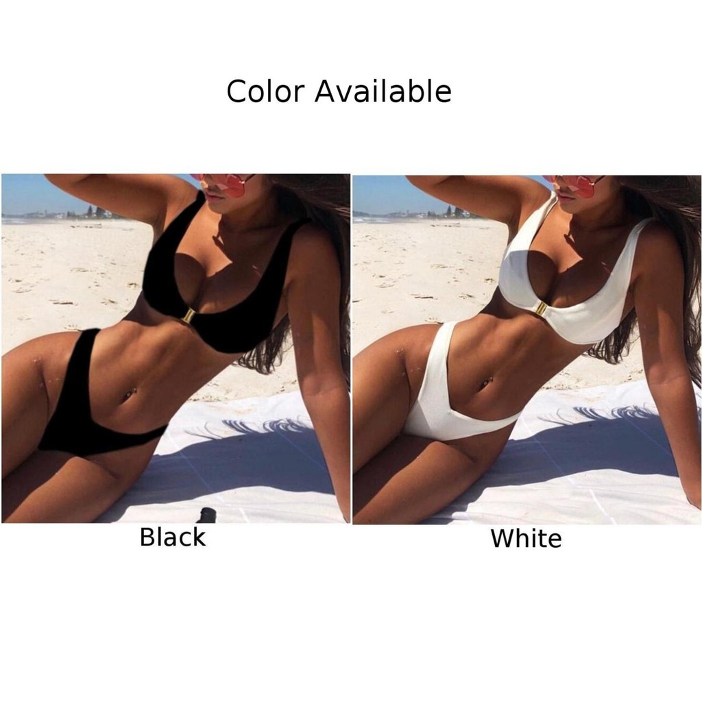 ⭐Yafexbag⭐Women's Beach ready High Waist Swimsuit Sexy V Neck Bikini Set Black/White⭐Brand New