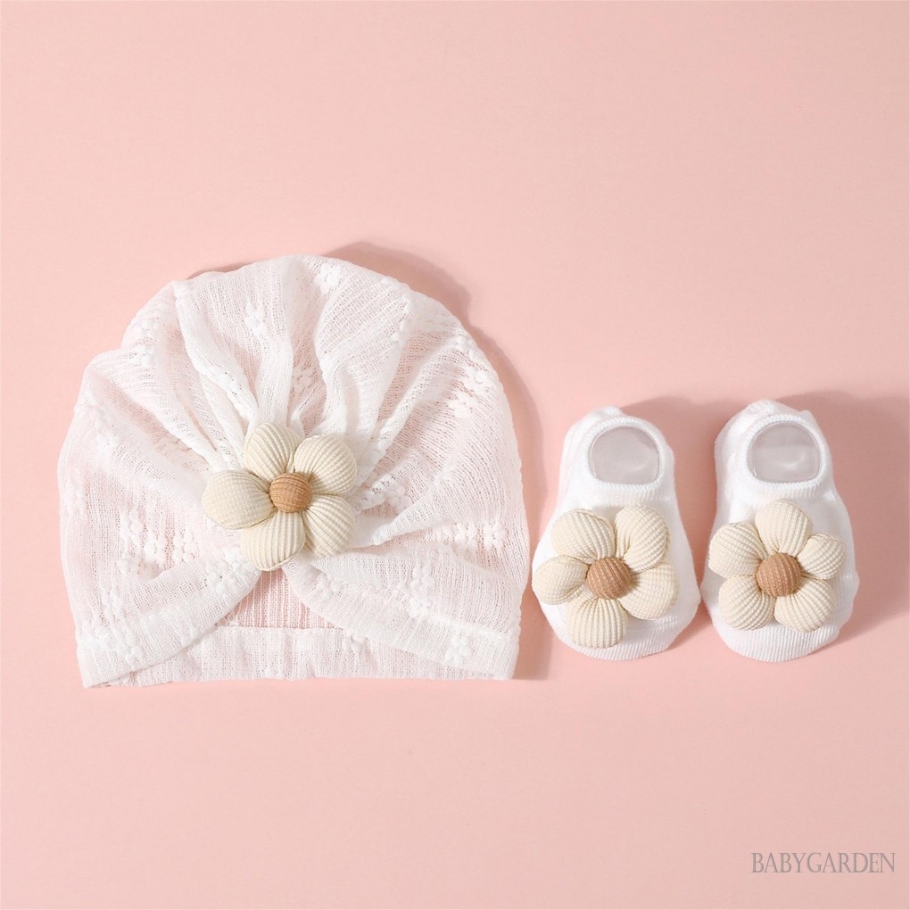 / / -Turban Mũ và tất cho bé gái sơ sinh Mũ beanie quấn đầu hoa thoáng khí cho đạo cụ chụp ảnh