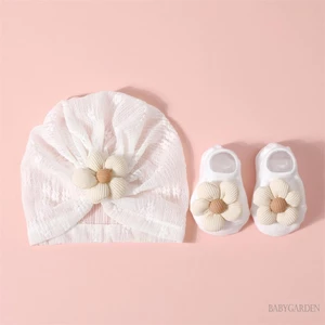 / / -Turban Mũ và tất cho bé gái sơ sinh Mũ beanie quấn đầu hoa thoáng khí cho đạo cụ chụp ảnh