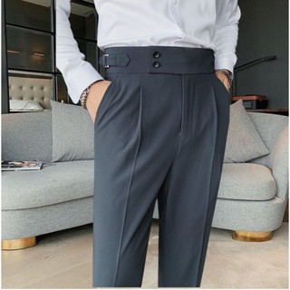 Quần âu nam cạp cao Sidetab 2 khuy baggy suông đen, quần âu nam hàn quốc lưng cao công sở 6504