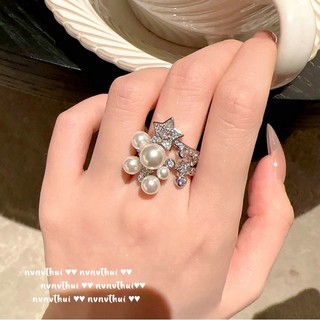Nhẫn Nữ Ngọc Trai Ngôi Sao Đá Quý Nhẫn Nàng Tiên Cá Nước Mắt Nhẫn Mạ Vàng 18K Có Thể Điều Chỉnh Nhẫn Hoa Zircon Ngọc Trai Nữ Quà Tặng Giáng Sinh Cho Bạn Gái
