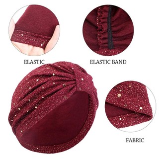 Mũ Turban Ấn Độ MERIGGIARE, Hijab Hồi giáo thắt nút sáng bóng, Bandanas Sequin nữ