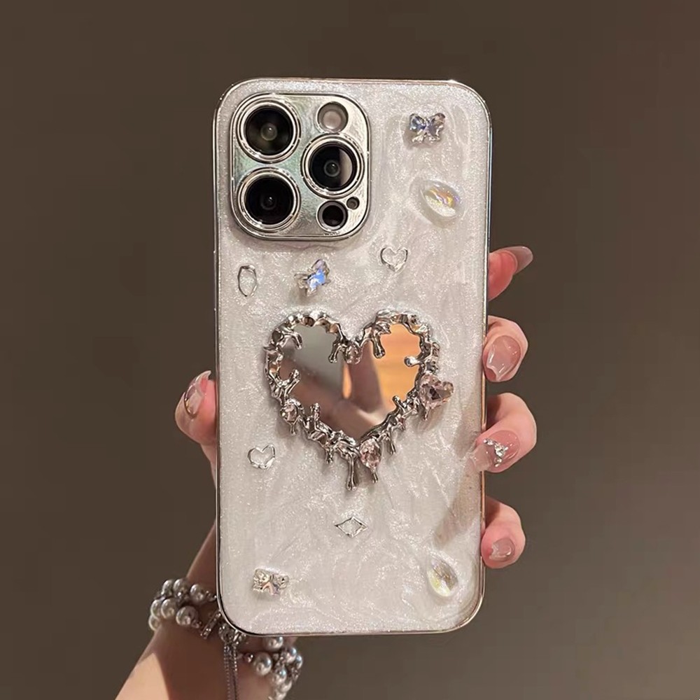 Ốp Điện Thoại Nhựa Mạ Kim Cương Trái Tim Tình Yêu Cho iPhone 17 Pro Max 17 Air 16 Plus 15 Pro Max 14 15 13 12 Pro Max 11 Vỏ Bảo Vệ Chống Sốc