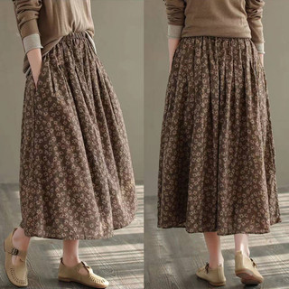 Hoa Nhỏ Nửa Chiều Váy Rời Xuân Hè Thu Mặc Trẻ Mẹ Cao Cấp Ôm Hơn Nhìn Chữ a Retro Co Giãn Eo Dài Váy