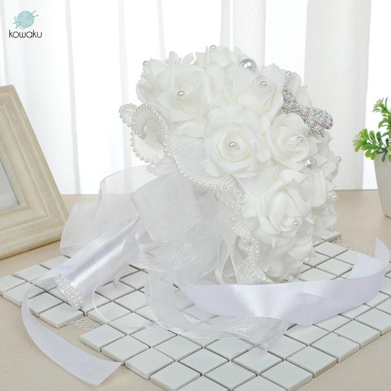 Bó hoa hồng nhân tạo trang trí cưới tặng cô dâu, bó hoa ném tiệc ngày lễ tình nhân
