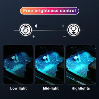 Lookshow 4 Cái / bộ 12V 5V USB LED Nội Thất Ô Tô Khí Quyển Đèn Nền Môi Trường Xung Quanh Tâm Trạng Đèn Chân Ứng Dụng Trang Trí Đèn Điều Khiển Từ Xa Phụ Kiện Tự Động Q5X6