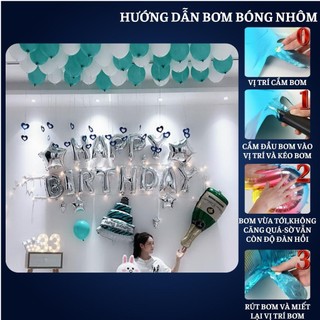 Set trang trí sinh nhật người lớn kiểu hàng quốc màu trắng xanh SNNL-XANH NGỌC 02,Bóng bay trang trí sinh nhật cho bé