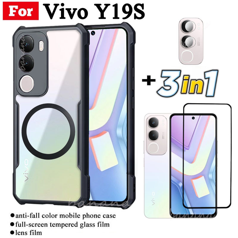 Ốp Điện Thoại Chống Sốc 3 Trong 1 Vivo Y19s Có Nhãn Dán Sạc Không Dây Từ Tính Cho Vivo Y29 5G Chống Gián Điệp Quyền Riêng Tư Bảo Vệ Toàn Diện Kính Cường Lực Bảo Vệ Màn Hình Và Phim Ống Kính