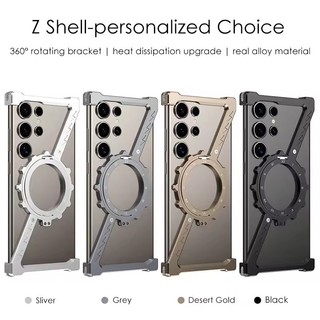 [Jlk] Hộp đựng từ tính bánh răng kim loại hình chữ Z cho Samsung Galaxy S25 S24 S23 S22 Hợp kim siêu nhôm 360° Vỏ bảo vệ khung xoay
