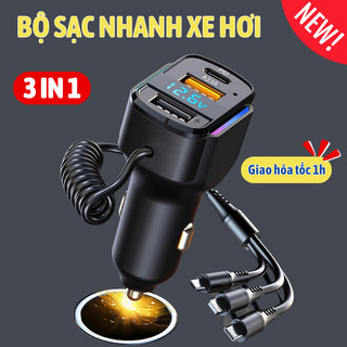 Bộ Sạc Xe Hơi K4 Myd.23 Cáp Sạc 3 Trong 1 Lò Xo USB Kép Dành Cho Ô Tô Hỗ Trợ PD 20W