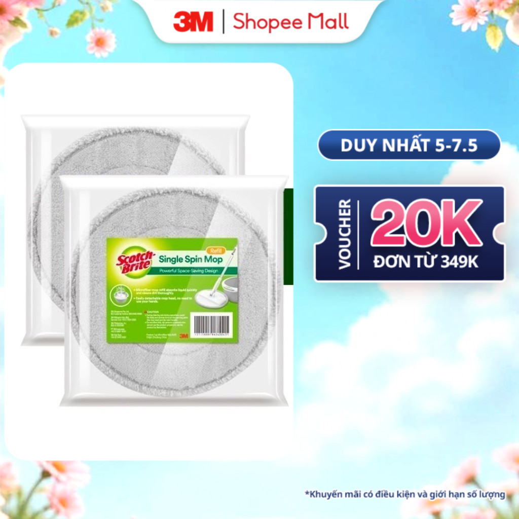 Ảnh Combo 2 Bông lau thay thế (dùng cho Bộ cây lau nhà 360 độ thông minh Thế hệ mới) 3M™ Scotch-Brite™, thấm hút nước tốt 1