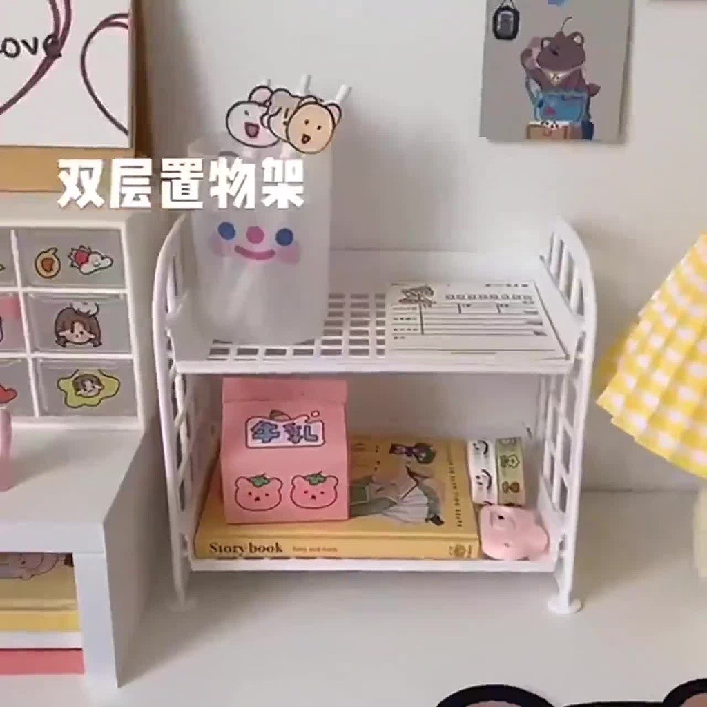 kệ nhựa mini 2 tầng để đồ gọn gàng, khay nhựa 2 tầng haki đựng đồ tiện lợi 4440