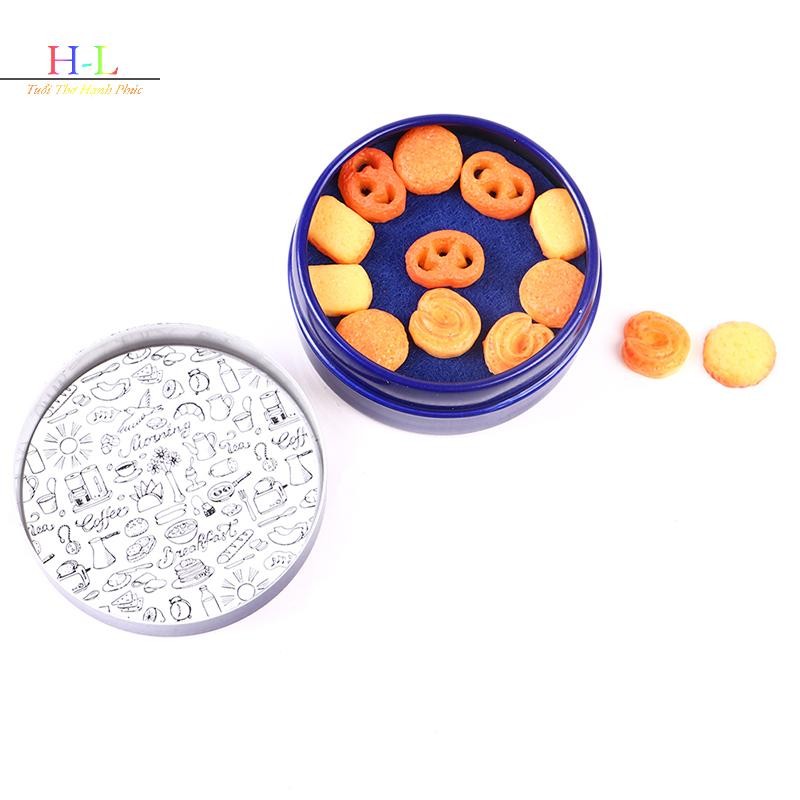 HL 1 Cái 1 / 12 Nhà Búp Bê Thu Nhỏ Bánh Quy Đan Mạch Hộp Thiếc Màu Xanh Bộ Phụ Kiện Nhà Bếp LMWU