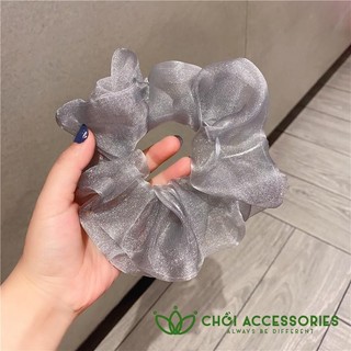Dây buộc tóc vải bồng bềnh Chồi accessories, scrunchies bản lớn voan lưới ánh nhũ tiểu thư nhẹ nhàng 18CM K342