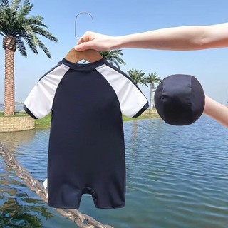 Bộ đồ bơi một mảnh ngắn tay nhanh khô cho bé trai mùa hè, bộ đồ bơi trẻ em kèm mũ, đồ bơi cho trẻ em