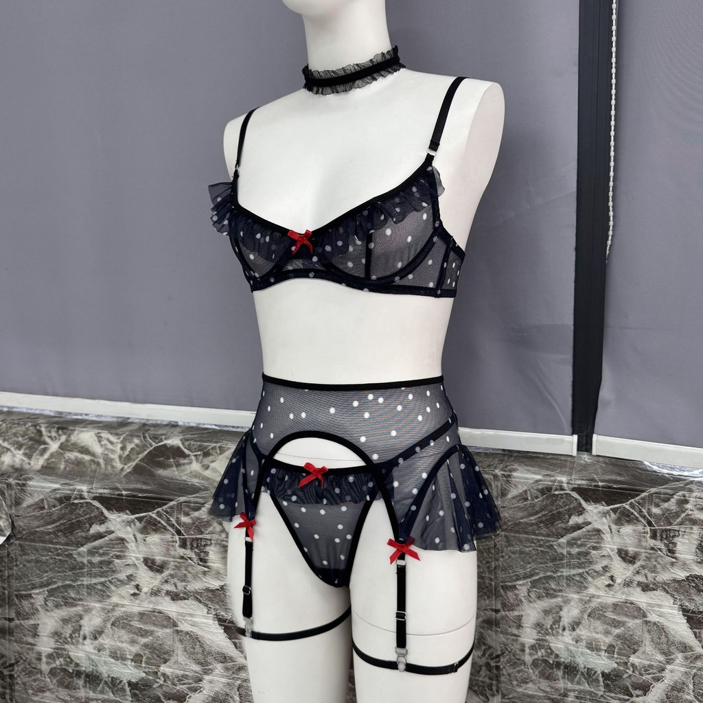 Nga Gạc Cô Gái Gợi Cảm Thấp Cắt Chấm Bi Xù Gợi Cảm Sling Jumpsuit Nữ Gợi Cảm Đồ Lót