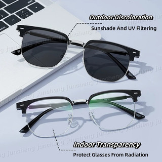 Nửa khung Photochromic Chống Bức Xạ Cho Kính Unisex Khung Đen Chống Ánh Sáng Xanh Cận Thị Kính Mắt