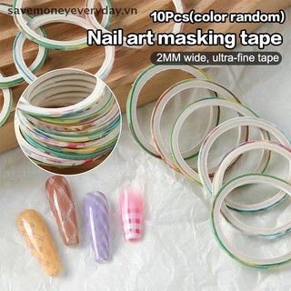 [savemoneyeveryday] 10 Cuộn Băng Sọc Móng Tay Dây Checkered 3d Nail Art Tool Cuộn Màu Đề Can Móng Tay DIY Mẹo Miếng Dán Trang Trí [vn]