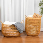 Giỏ đựng quần áo bẩn tròn rỗng, Giỏ đựng đồ giặt mây giả cổ điển, Giỏ đựng khăn tắm khách sạn phòng ngủ, Đồ chơi và đồ lặt vặt Xô đựng đồ — ảnh 1