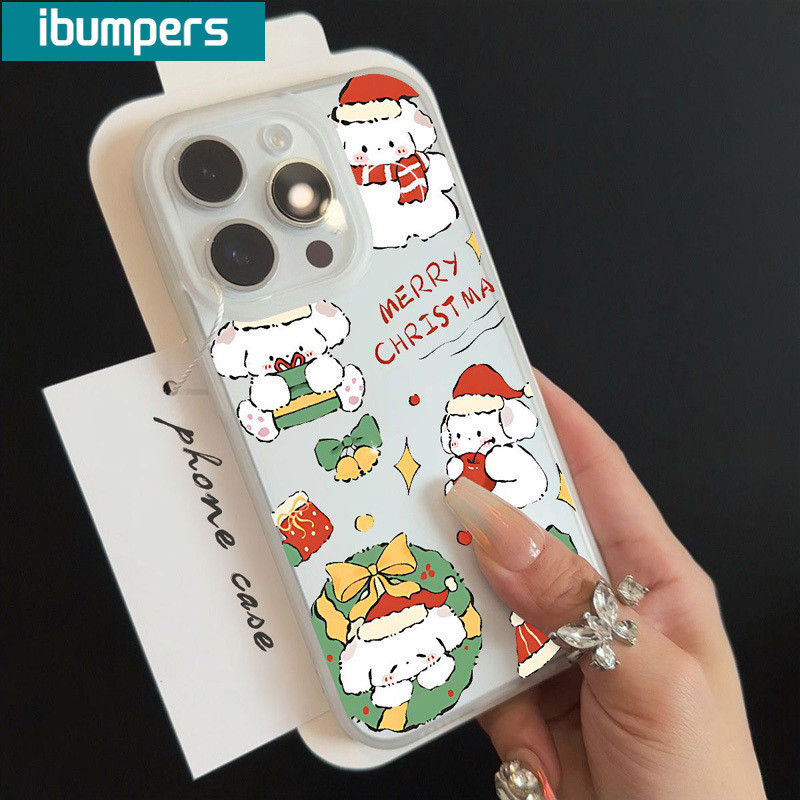 ibumpers Ốp Lưng IPhone Dễ Thương Họa Tiết Chó Giáng Sinh Ốp Điện Thoại Trong Suốt Nhám Mờ TPU Mỏng Chống Sốc Chống Bẩn Cho IPhone 16 15 14 12 13 11 Pro Max IP 7 8 Plus X XS XR