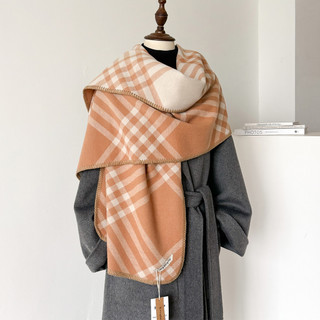 Khăn Choàng Cổ Giả Cashmere Dày Kẻ Sọc Theo Phong Cách Gianna Jun