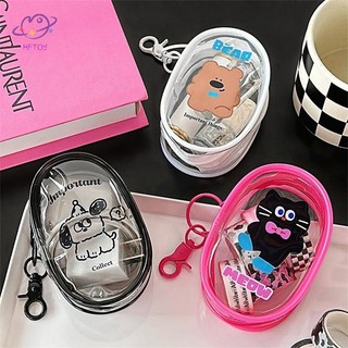 HFTOY Đen Trắng Hình Bầu Dục PVC Trong Suốt Túi Đựng Mỹ Phẩm Người Tổ Chức Búp Bê Túi Trưng Bày Tai Nghe Di Động Đồng Xu Cáp Dữ Liệu Sạc Túi Bảo Quản ~