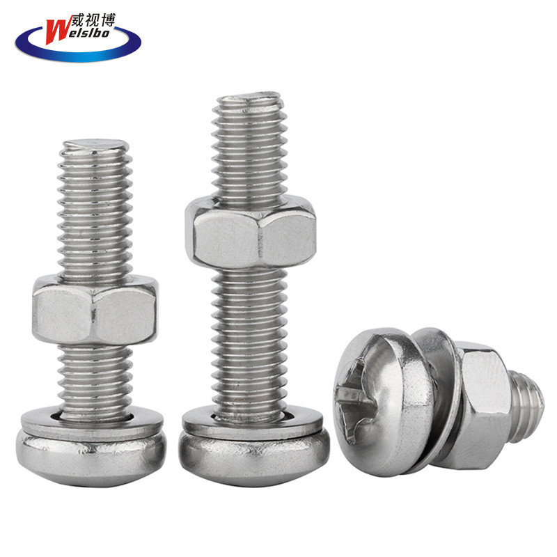 Bộ đai ốc Vít đầu tròn chữ thập thép không gỉ 304 M3M4M5M6 Bộ đai ốc