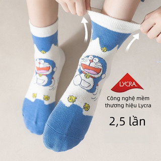 Set Tất Trẻ Em Doraemon Dễ Thương - Tất Cổ Trung Chất Cotton Mùa Xuân Thu Cho Bé