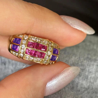 Châu Âu Mỹ ins Phong Cách Mới Đỏ Corundum Tím Nhẫn Kim Cương Nhẫn Nữ