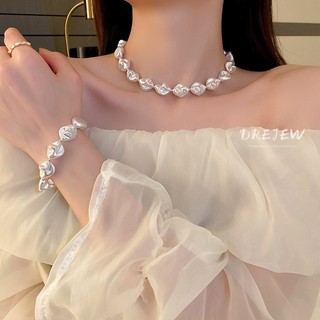 Drejew Hàn Quốc Dongdaemun ngọc trai không đều khóa chữ T vòng tay thiết kế cảm giác khí chất Vòng cổ xương đòn thời trang dành cho nữ