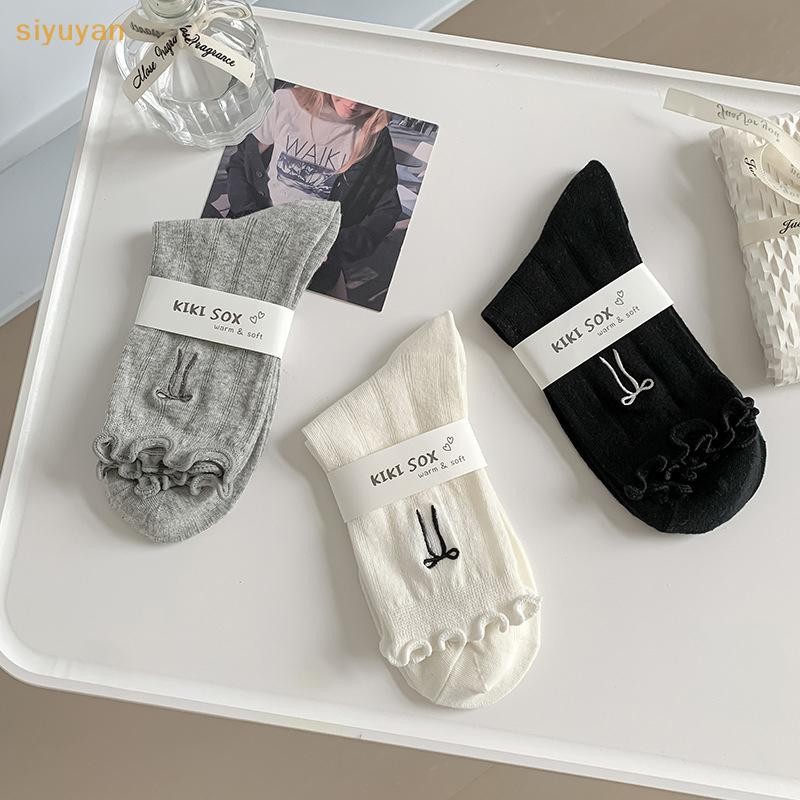 Siyuyan 1 Túi Thời Trang Thu Đông Tất Len Nơ Dày Giữa Ống Tất Dành Cho Nữ Bé Gái Màu Trơn Giữa Ống Tất VN