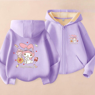 My Melody Girls Zip-Up Áo khoác lông cừu mềm mại ấm áp Phong cách hoạt hình dễ thương cho trang phục mùa thu ấm cúng