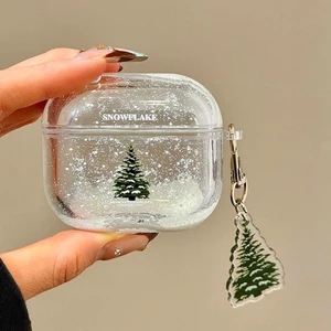 Ins Winter Dynamic Liquid Quicksand Airpods Case Tai nghe không dây Bluetooth Mặt dây chuyền cây thông Noel Hàn Quốc Vỏ cứng Acrylic cho Airpods 1 / 2 / 3 / 4 / pro / pro2 Vỏ bảo vệ