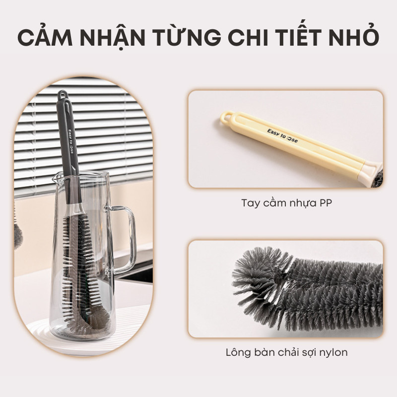 Bàn chải cốc tay cầm dài không có góc chết làm sạch bình sữa cho bé, cốc thủy tinh, chai lọ đa năng | 211
