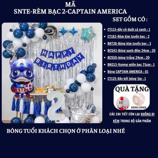 Set Bóng Trang Trí Sinh Nhật Tuổi Meo,tuổi Mão, thôi nôi, 12 con giáp cho bé gái- bé trai SNTE-RÈM BẠC 2-CAPTAIN AMERICA
