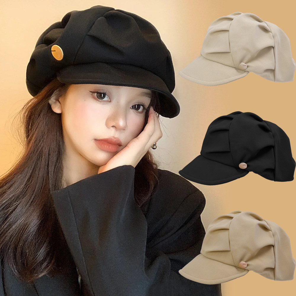 Mũ hình bát giác bao quanh đầu lớn - Mũ nồi giữ ấm mùa thu đông - Màu trơn, thời trang, tính khí, tối giản - Mũ họa sĩ nghệ sĩ thanh lịch dành cho nữ
