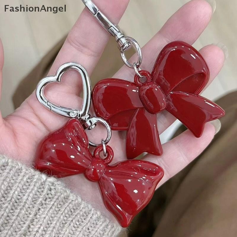 Fashionangel Tính Khí Đơn Giản Nơ Đỏ Trái Tim Acrylic Móc Khóa Mặt Dây Chuyền Dành Cho Nữ Cô Gái Ba Lô Đa Năng Phụ Kiện Trang Trí Quà Tặng VN