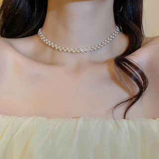 Luimo Đen Pha Lê Trắng Ngọc Trai Dệt Tay Vòng Cổ Ánh Sáng Sang Trọng Cá Tính Tính Khí Xương Đòn Dây Xích SBS