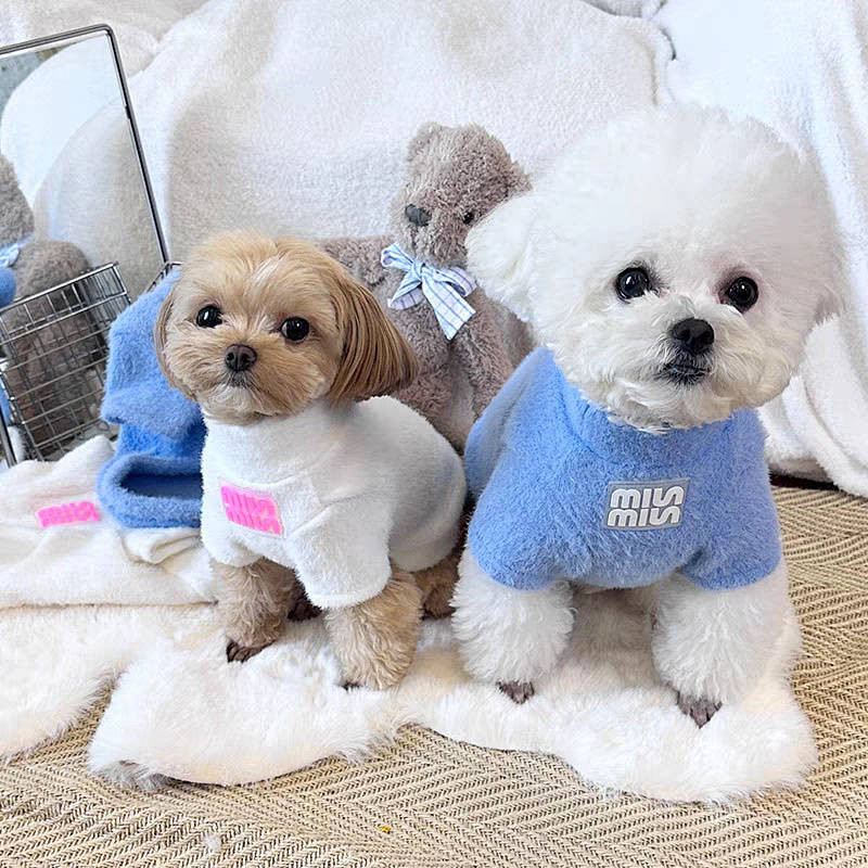 【Ready Stock】 Pet Clothes Autumn and Winter Sea Salt Blue Milk Huhoo Mink Fur Soft Glutinous Knitted Sweater Small Dog Bichon Corgi Cat Iz6U