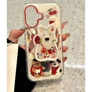 Ốp điện thoại giá đỡ chó con Tây Nguyên hoa hồng dùng cho iPhone 16/15promax/14 mẫu mới 13/12/11PRO thích hợp xsmax/xr sáng tạo plus chống rơi lỗ lớn bao toàn bộ vỏ bảo vệ SJX4