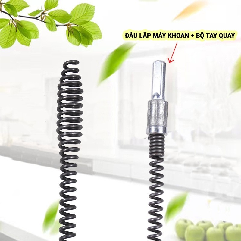 Dây Thông Tắc Cống, Thông Bồn Cầu Lò Xo Inox Siêu Bền Từ 2m - 20m Lắp Cùng Máy Khoan Đã Có Đầu Nối, Có Tay Quay FE123